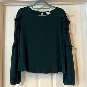 Dark Green Blouse with Lace ruffle Sleeves